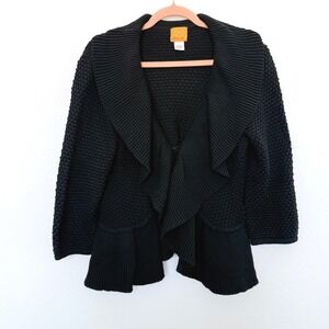Womens‎ Cardigan Size L Black Knit Ruffle Hem Whimsigoth Witchy Fairy Grunge